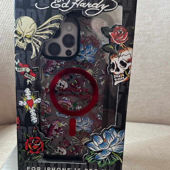 Ed Hardy Skull and Floral iPhone 16 Pro Max Case - Red and Blue - Picture 3 of 7
